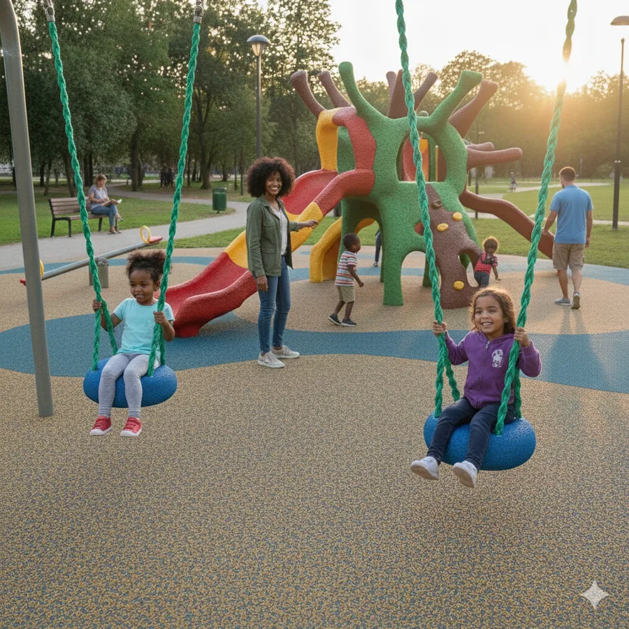 Spielplatz mit Fallschutzbelag aus Gummigranulat